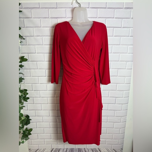 AMERICAN LIVING Red Ruched Wrap Sheath Dress/size 6 - Picture 2 of 12
